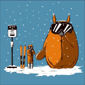 dessin t-shirt Totoro fait du ski geek original