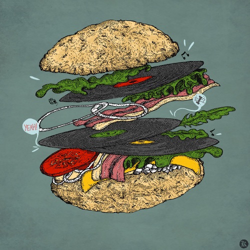 dessin t-shirt Hamburger Vinyl geek original