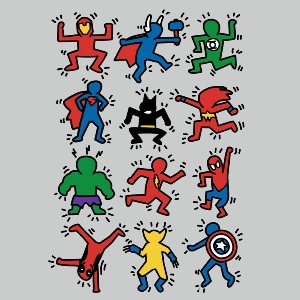 dessin t-shirt K. Haring et les Super Heros geek original